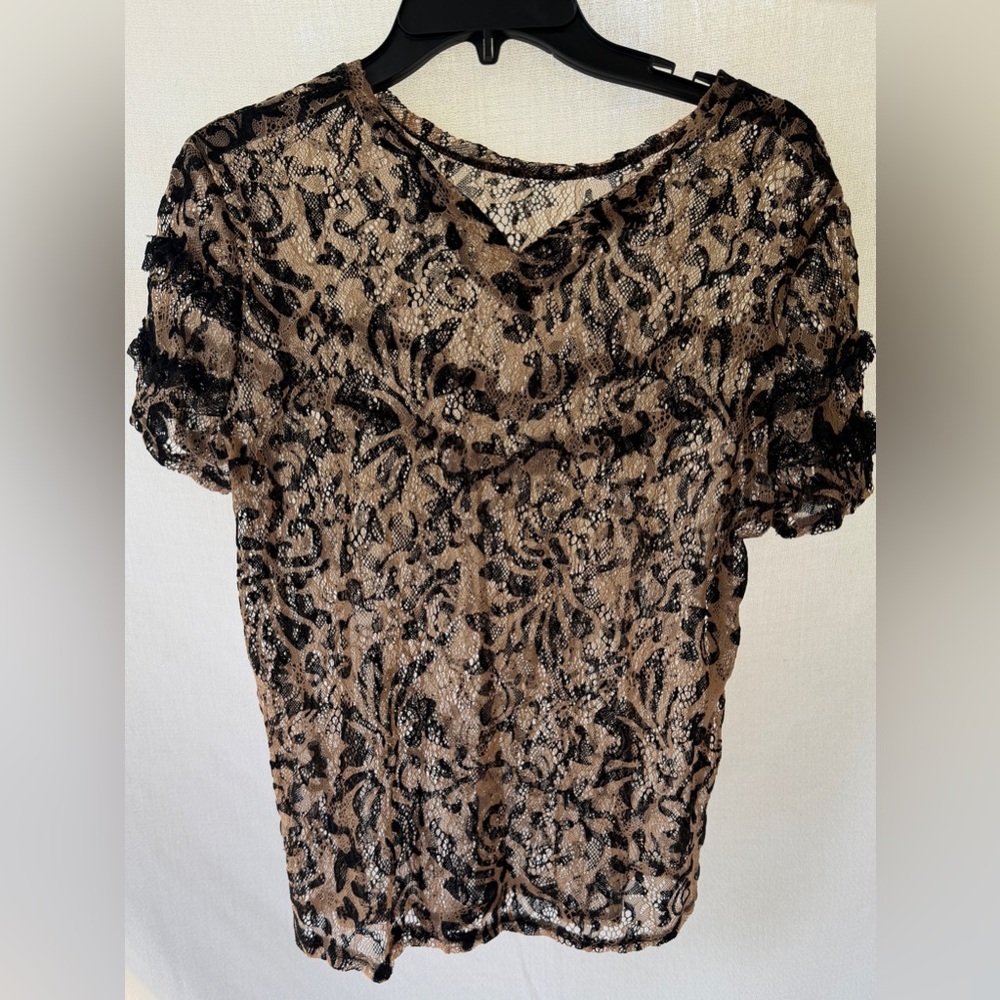NWoT Zara Black and Tan Lace Top Small
